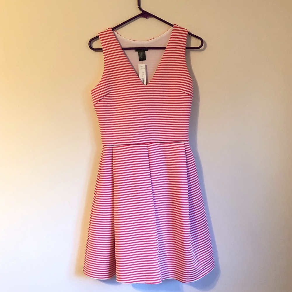 White and pink striped fit and flair dress